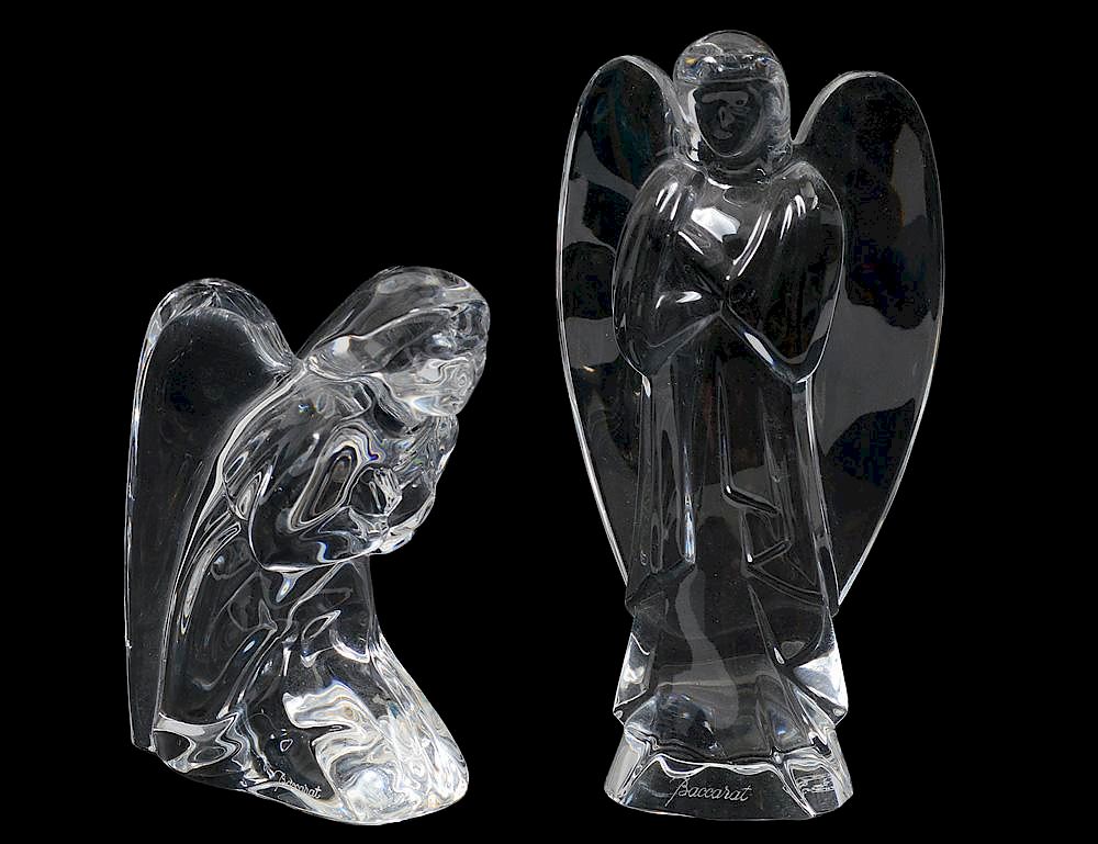 Appraisal: TWO BACCARAT CRYSTAL FIGURES OF ANGELS French Each acid stamped