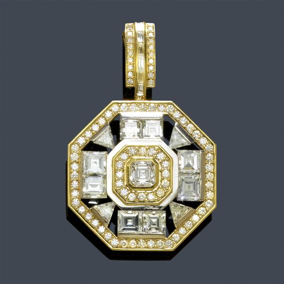 Appraisal: A DIAMOND BROOCH-PENDANT Yellow and white gold Elegant octagonal brooch