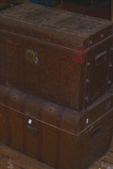 Appraisal: Two tin travelling trunks