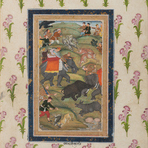 Appraisal: Four Indian Miniature Watercolors including a hunt scene signed along