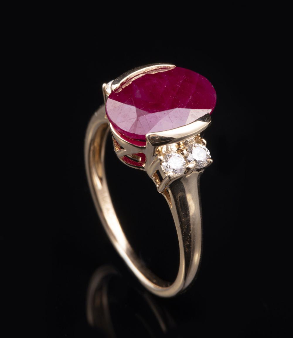 Appraisal: kt Yellow Gold Ruby and Diamond Ring center oval shape