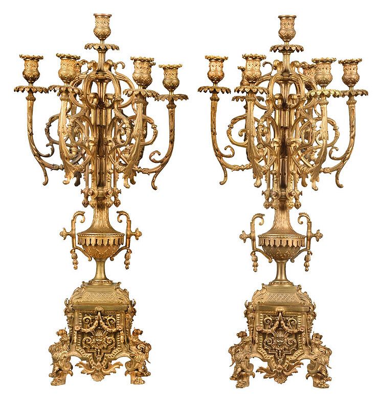 Appraisal: Pair Seven Light Gilt Bronze Candelabra Continental late th seven