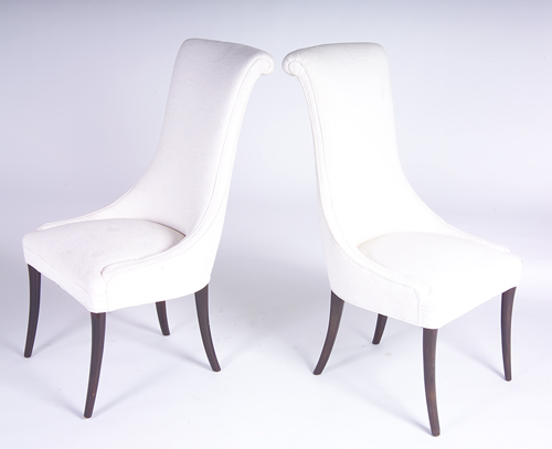 Appraisal: BAKER Pair of slipper chairs with embossed white upholstery Unmarked