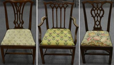 Appraisal: Three th Century mahogany dining chairs comprising an armchair with