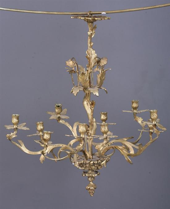 Appraisal: CONTINENTAL GILT-METAL TEN-LIGHT CANDLE CHANDELIER th century not wired for