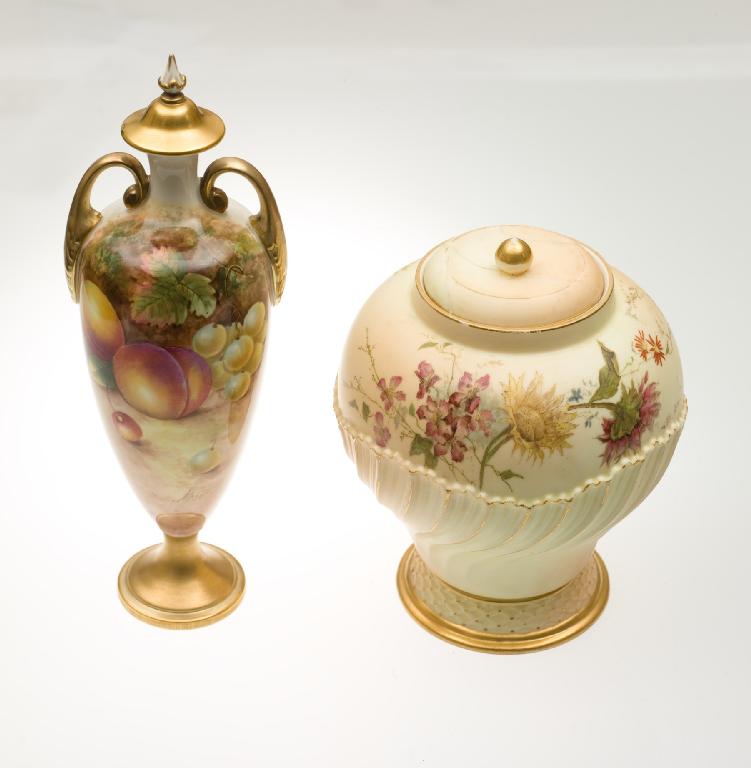 Appraisal: ROYAL WORCESTER BLUSH IVORY VASE AND COVER of pear-shape with