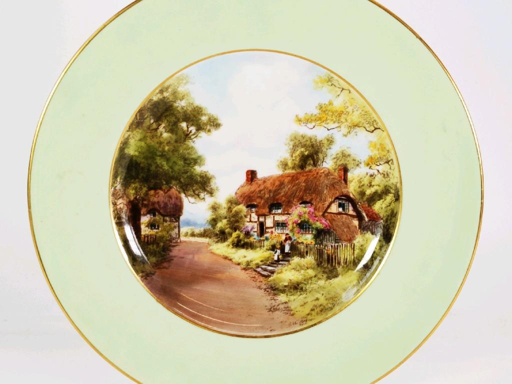 Appraisal: ROYAL WORCESTER HAND PAINTED CABINET PLATE idyllic rural scene with