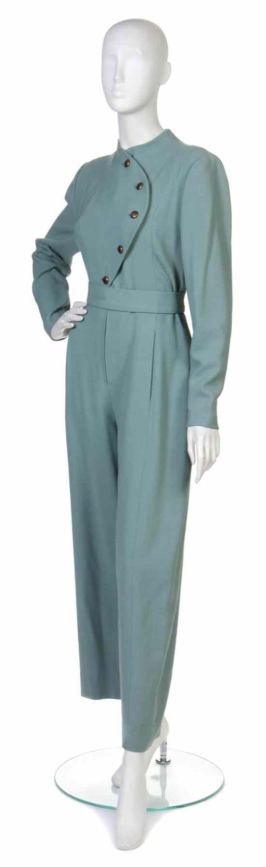 Appraisal: A Pauline Trigere Teal Daywear Ensemble consisting of a jumpsuit