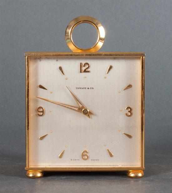 Appraisal: Tiffany Co double-sided gilt-metal traveling clock with box Estimate -