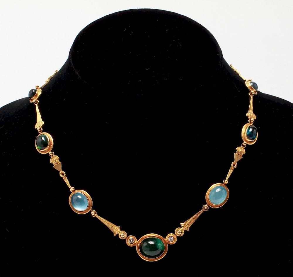 Appraisal: K Gold Tourmalines Chrysoberyls Necklace K yellow gold with bezel