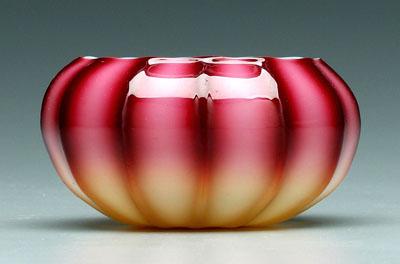 Appraisal: Plated amberina bowl cased glass with red and amber ribs