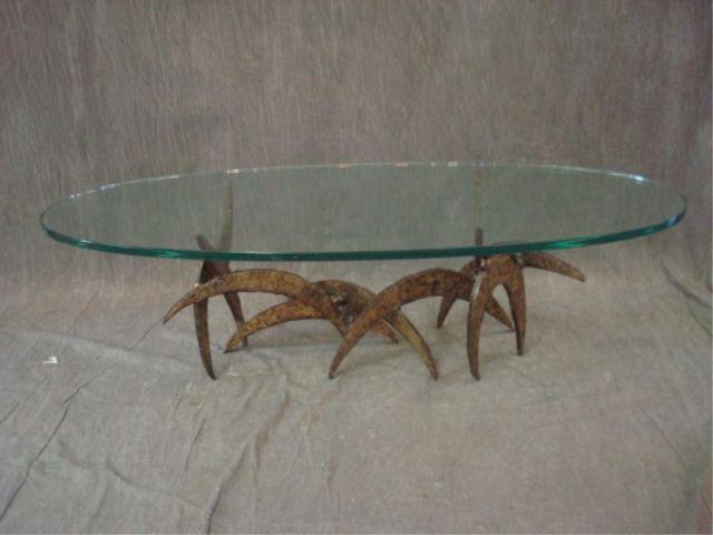 Appraisal: Midcentury Bronze Base Coffee Table Gilt bronze with an oval