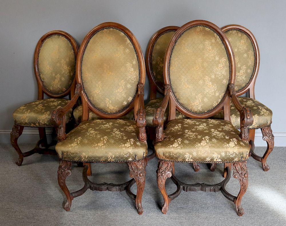 Appraisal: Antique Anfd Finely Carved Chairs To inc arm H x