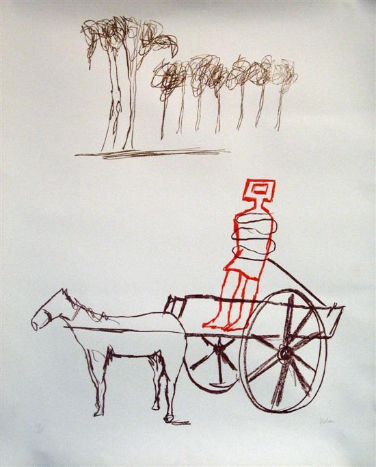 Appraisal: Sidney Nolan signed print Ned Kelly on a horse drawn