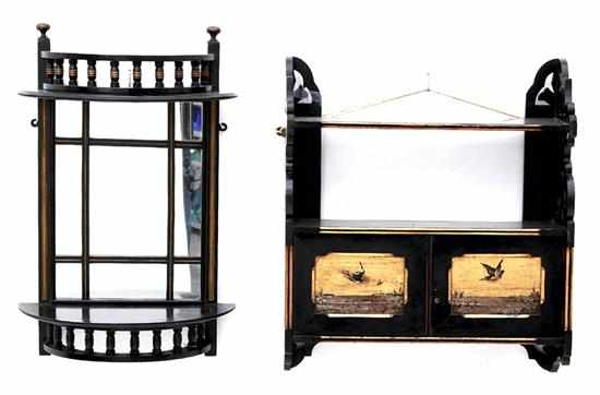 Appraisal: English ebonized wall shelves late th century two cupboard doors