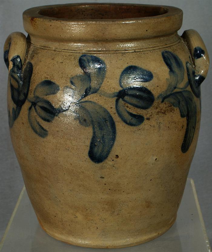 Appraisal: Blue decorated stoneware jar h chips around rim one on