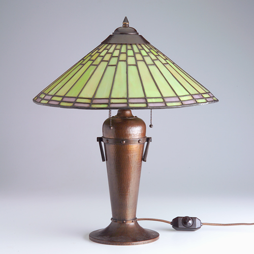 Appraisal: ROYCROFT Rare hammered copper table lamp designed by Dard Hunter