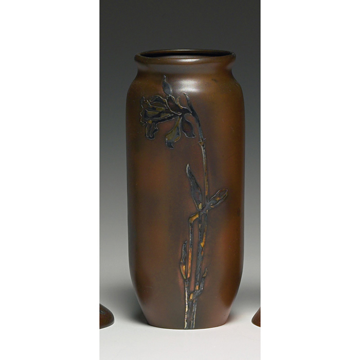 Appraisal: Heintz vase sterling on bronze applied daffodil design original patina