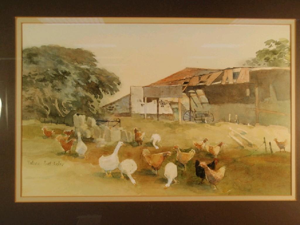 Appraisal: Valerie Batchelor thC Geese and children in a farmyard watercolour