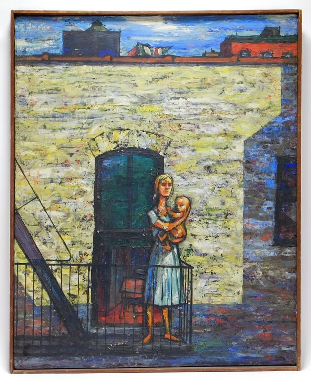 Appraisal: Samuel Norkin Social Realist City Mother Painting Samuel Norkin New