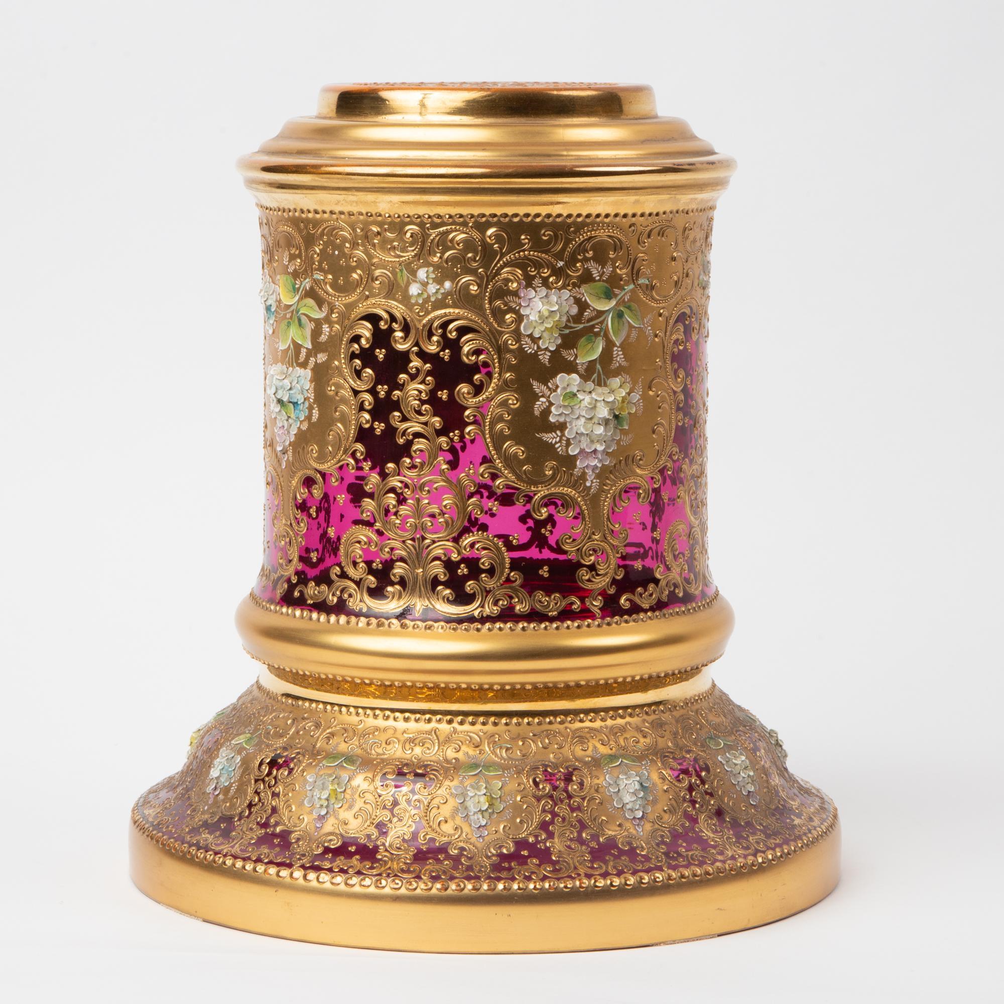 Appraisal: MOSER ATTRIBUTED GILT AND ENAMELED GLASS PEDESTAL A late th