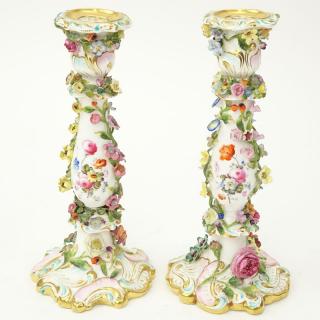 Appraisal: Pair of th Century Meissen Applied Flowers Gilt Hand Painted