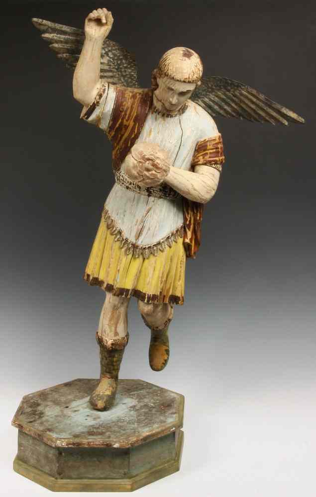 Appraisal: ECCLESIASTICAL STATUE - Polychrome Wood Figure of St Michael the