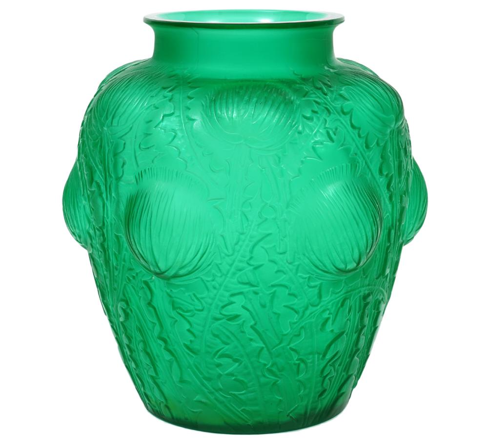 Appraisal: RENE LALIQUE 'DOMREMY' EMERALD GREEN VASERene Lalique emerald green 'Domremy'