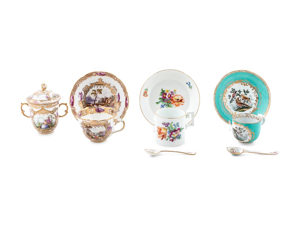 Appraisal: Three Meissen Painted and Parcel Gilt Porcelain Cup and Saucer