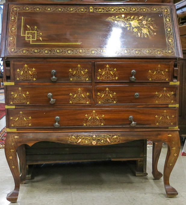 Appraisal: BRASS INLAID ROSEWOOD SLANT-FRONT WRITING DESK Pakistan th century the