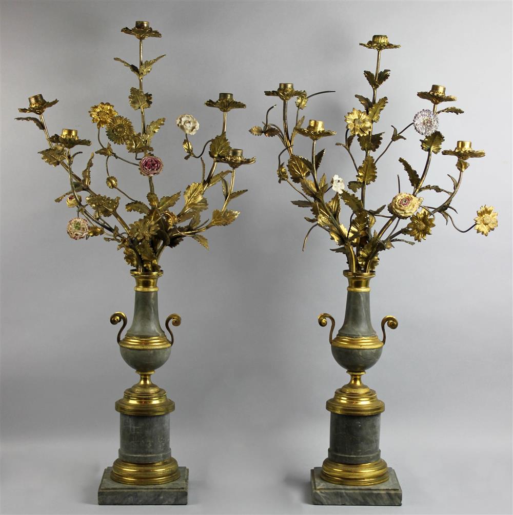 Appraisal: PAIR OF CONTINENTAL LOUIS XVI STYLE GILT BRONZE AND GRAY