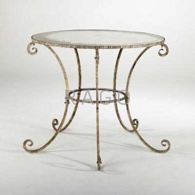 Appraisal: FRENCH Center table th c Painted steel and antiqued mirror