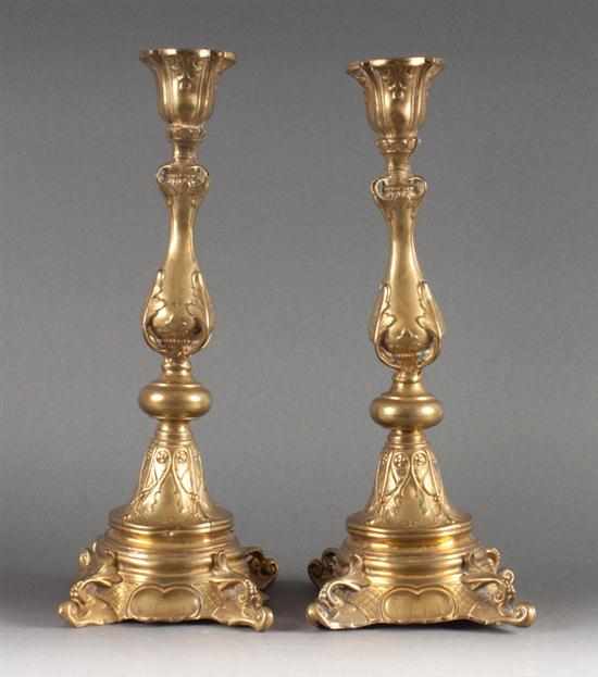 Appraisal: Pair of Polish sheet brass Sabbath candlesticks th century with