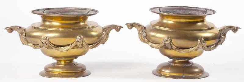 Appraisal: Pair of Dutch Brass Urns th century having a molded