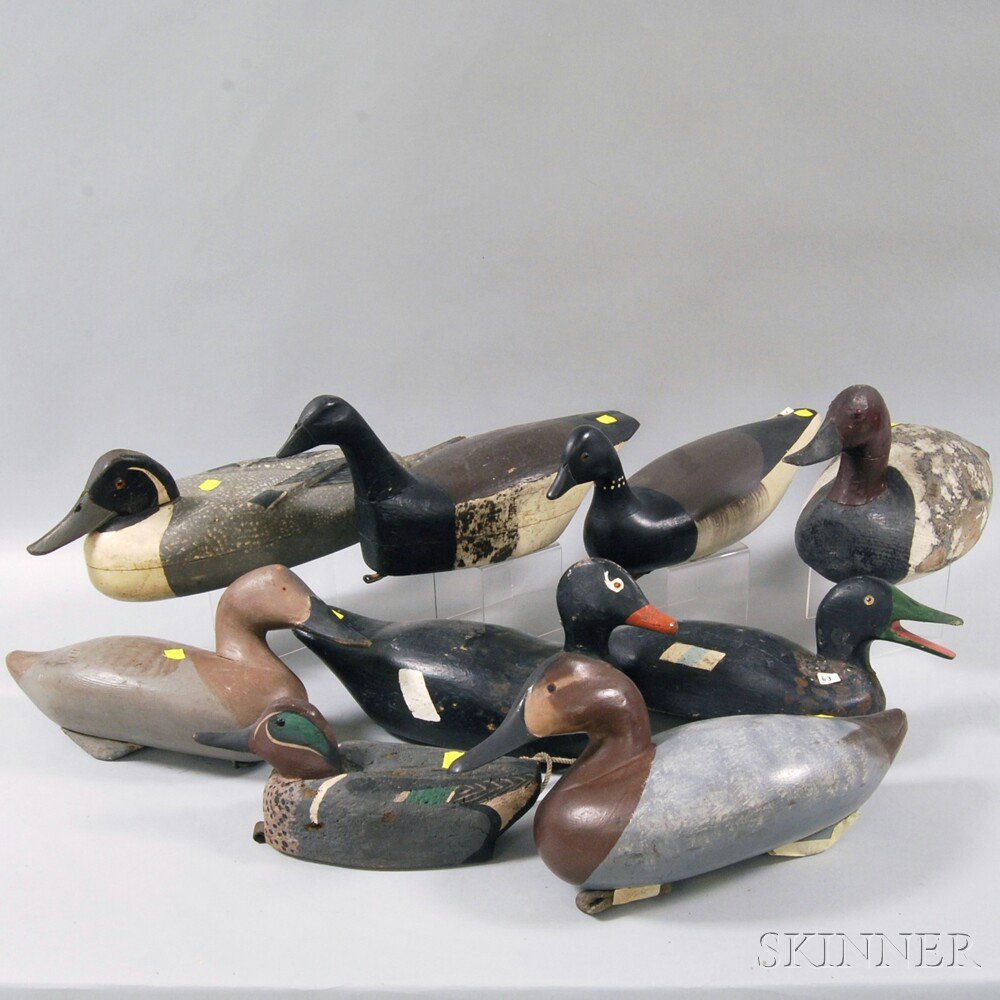 Appraisal: Nine Assorted Carved and Painted Waterfowl Decoys including a mallard