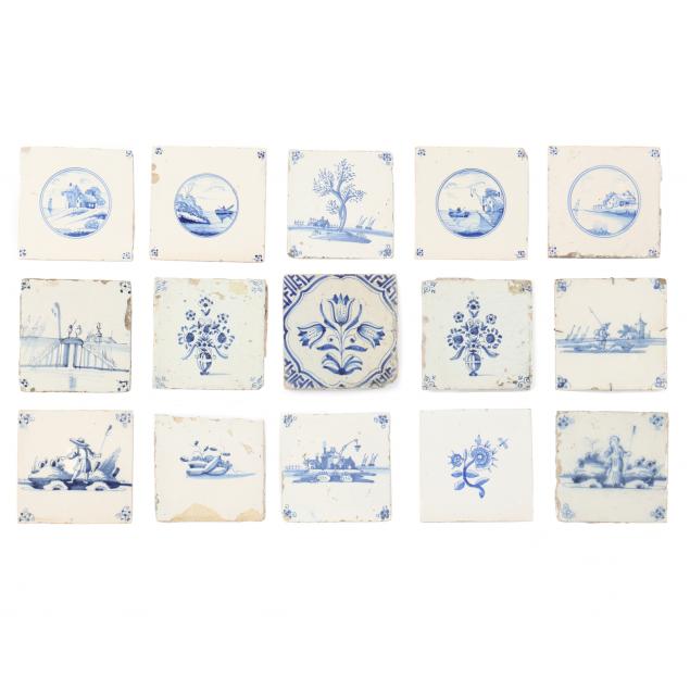 Appraisal: FIFTEEN DELFT WALL TILES th century all with blue and