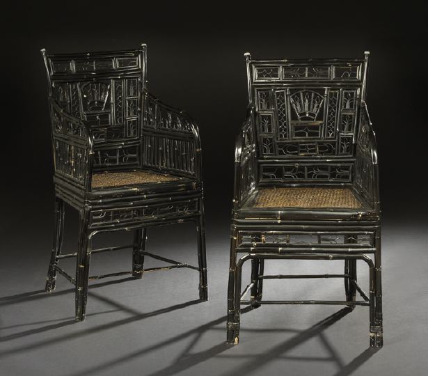 Appraisal: Pair of Regency Ebonized Armchairs early th century in the