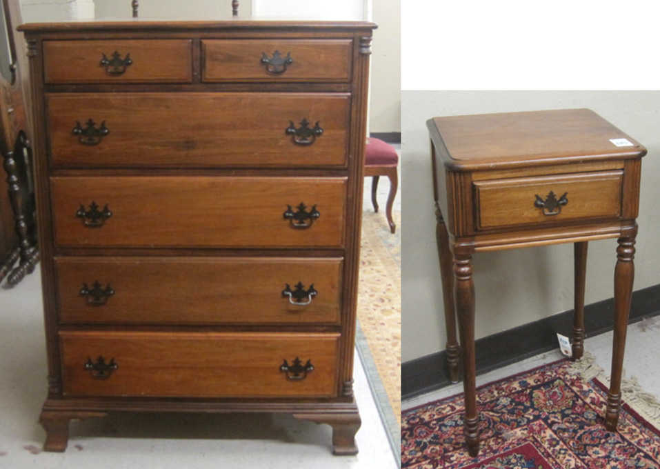 Appraisal: FEDERAL STYLE CHEST OF DRAWERS AND MATCHING BEDSIDE TABLE American