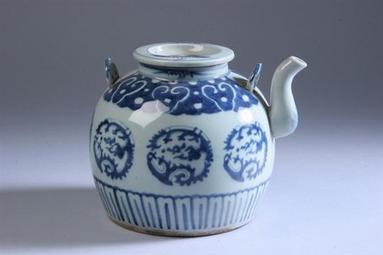 Appraisal: CHINESE BLUE AND WHITE PORCELAIN TEA POT th century Stylized