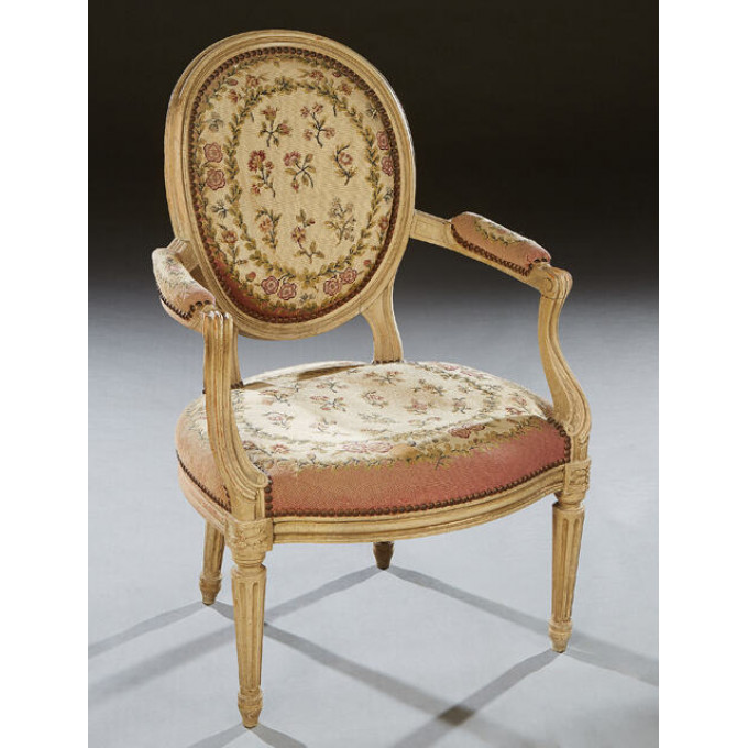 Appraisal: French Polychromed Beech Louis XVI Style Fauteuil th c the