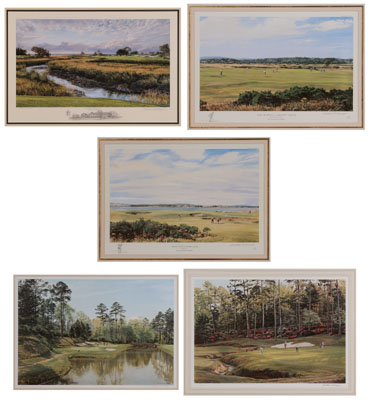 Appraisal: Five Golfing Prints late th century Augusta Georgia St Andrews