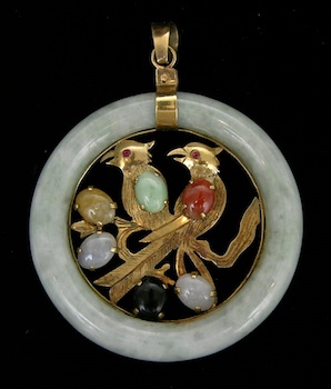 Appraisal: A Jade Pendant Fitted with Gold Ornaments Light green color