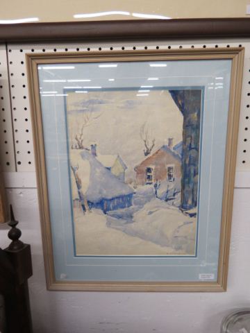 Appraisal: Frank S Weisbrook watercolor winter farmhouse listed artist image area