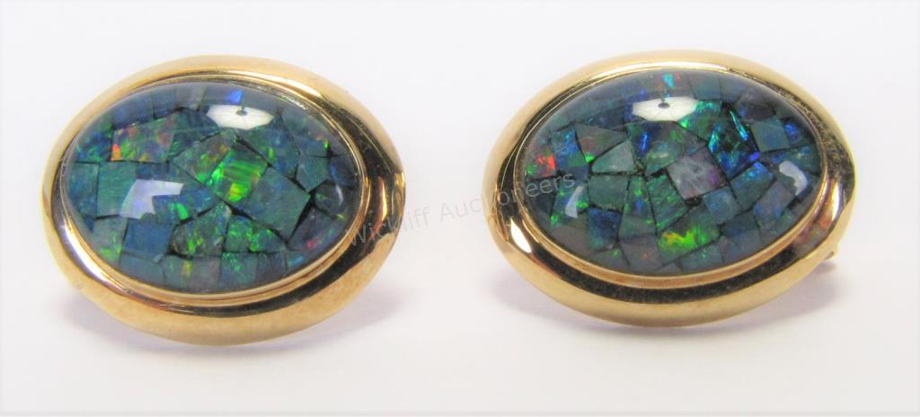 Appraisal: A pair of K yellow gold pierced earrings with mosaic