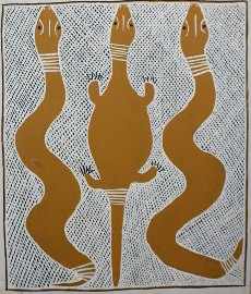 Appraisal: Elizabeth Ngumabuy Two Wititj and Inland Goanna acrylic on canvas