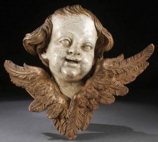 Appraisal: LARGE CARVED WOOD BAROQUE CHERUB A LARGE AND IMPRESSIVE BAROQUE