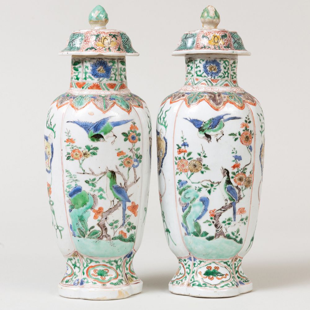 Appraisal: Pair of Small Chinese Export Famille Verte Porcelain Lobed Vases