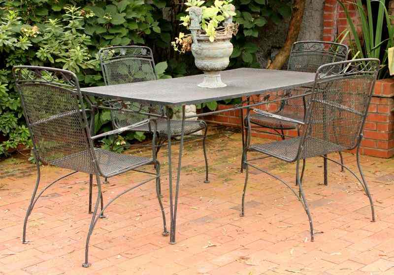 Appraisal: Vintage Wrought Iron Dining Set pieces including a rectangular form