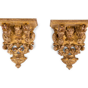 Appraisal: A Pair of Italian Baroque Style Giltwood Wall Brackets Late