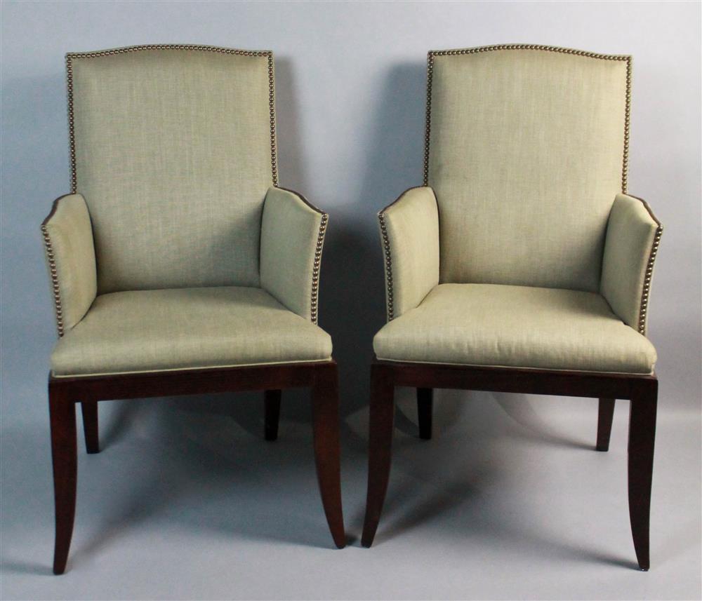 Appraisal: PAIR OF CONTEMPORARY ARMCHAIRS WITH STUDDED UPHOLSTERY arched back with